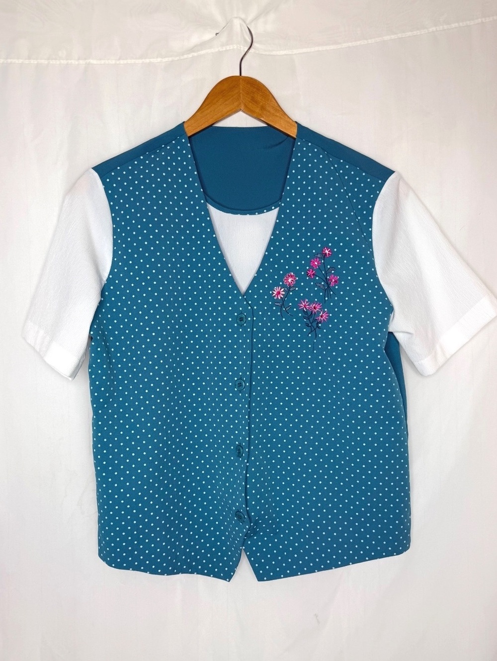 90s Vintage Nikki 100% Cotton Layered Vest Blouse Small